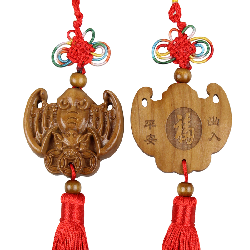 桃木蝙蝠挂件木雕平安汽车装饰品