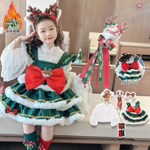 女童圣诞节洛丽塔公主裙套装 发光鹿角发箍吊带蛋糕裙可爱圣诞风