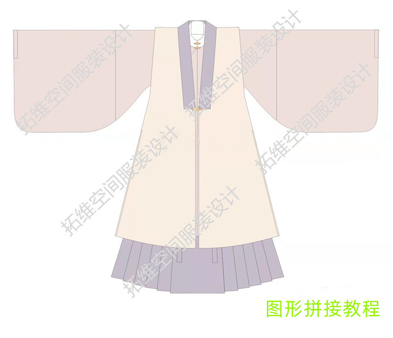 汉服版型纸样裁剪长比甲立领斜襟
