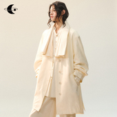 风衣外套女 2026条纹拼接宽松解构多穿中长款 创世纪元 白韵素织