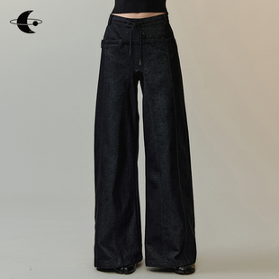 创世纪元【素裁闲行】裤子女2025新款拼接腰工装裤松紧抽绳休闲裤