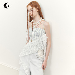 蕾屿溯纹设计感不规则辣妹吊带上衣女夏外穿抹胸背心 周也同款