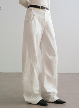 创世纪元【月裁云痕】白色裤子女2025新款冬解构工装分割弯刀长裤