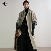 谧境双生 大衣女2025新款 冬季 创世纪元 抽绳假两件长款 毛呢外套