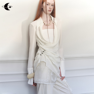 创世纪元【褶叙流光】中式手工盘扣缎面荡领衬衫法式气质修身上衣