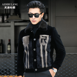 新款 皮毛一体羊剪绒男冬外套修身 潮 时尚 高端整貂水貂皮草大衣男士
