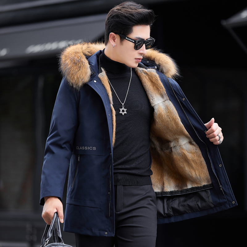 貂内胆休闲狐狸领连帽派克皮草