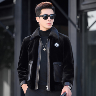 水貂绒皮毛一体男士 真皮皮衣整貂皮外套男加厚 皮草大衣山羊皮短款