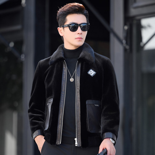 水貂毛领皮草山羊皮貂绒外套