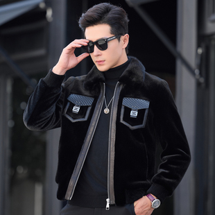 水貂皮毛一体男皮草修身 男士 整貂皮外套男潮 真皮皮衣短款 高端新款