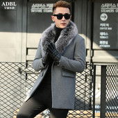 修身 秋冬青年狐狸领羊毛大衣男中长款 韩版 羊绒呢子大衣男外套风衣