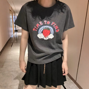 T恤潮 韩国东大门2025夏季 新款 女装 圆领套头卡通草莓减龄百搭短袖