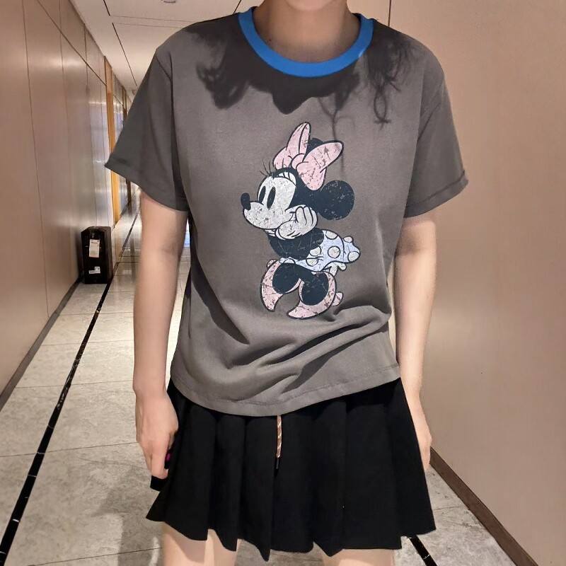 韩国东大门2025夏季新款女装圆领套头米奇米妮减龄百搭短袖T恤潮