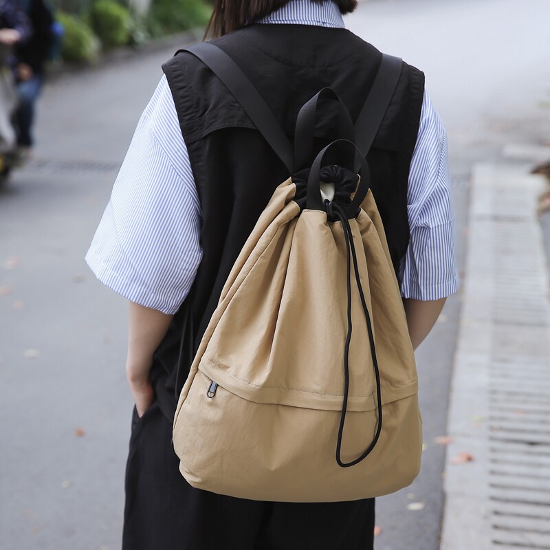 韩版抽绳托特包大容量女多功能大学生双肩包女休闲背包尼龙单肩包