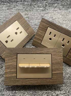 台湾110v美规118型金美标15A电源六孔插座金属复古木纹USB+Type-c