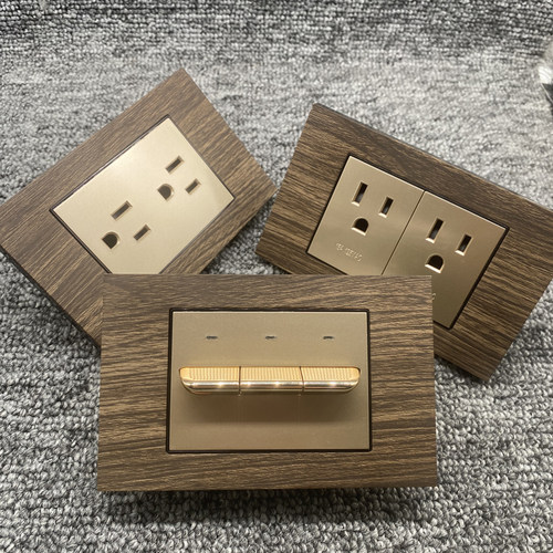 台湾110v美规118型金美标15A电源六孔插座金属复古木纹USB+Type-c