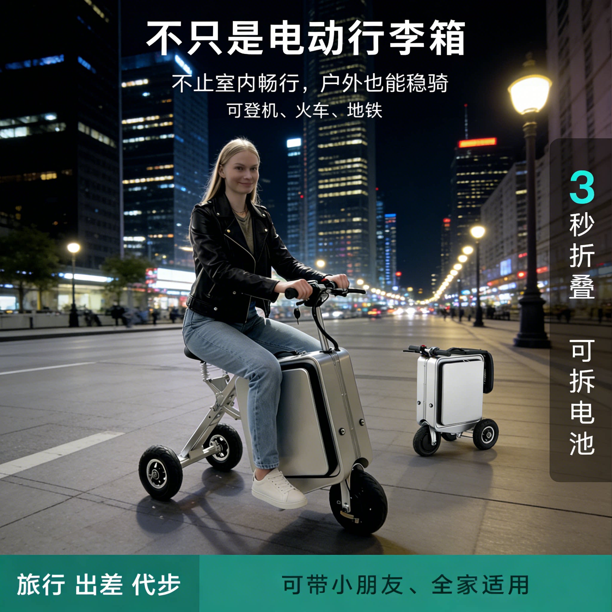 轻型折叠式亲子电动车便携小型轻便迷你三轮电动代步车电动行李箱