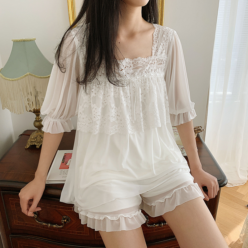 莫代尔网纱短袖睡衣女