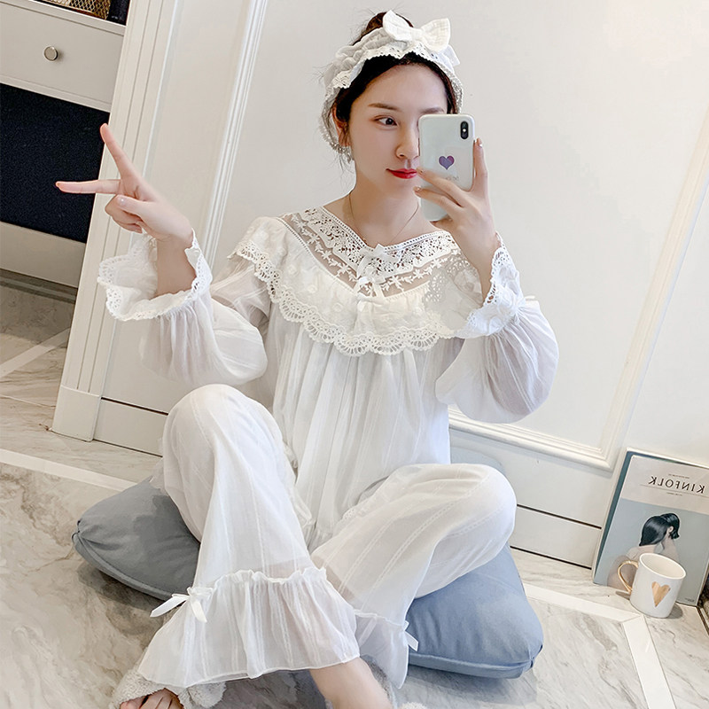 韩版甜美纯棉纱布长袖睡衣