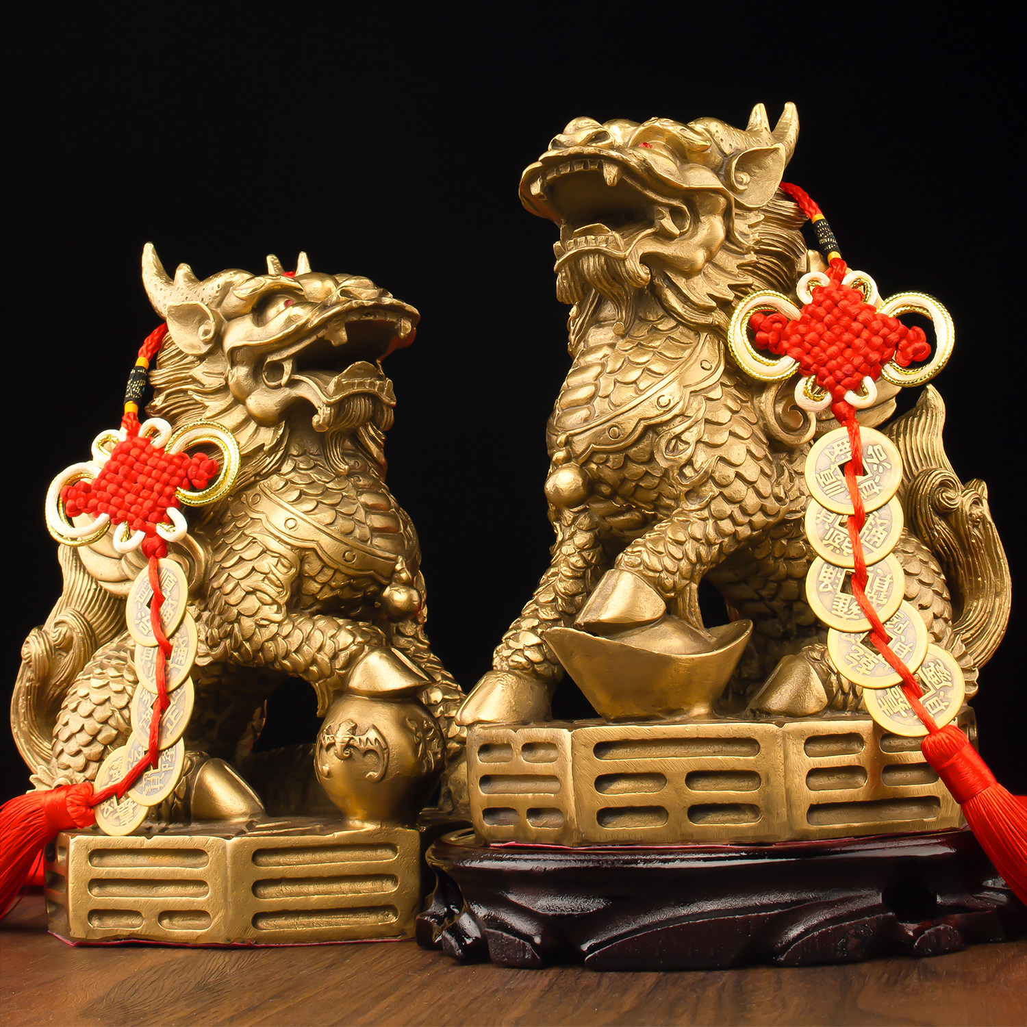 铜麒麟摆件一对纯铜踩八卦解决卧室办公室家居工艺品店铺开业礼品