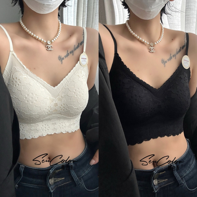 黛美芮新品法式蕾丝透气聚拢乳胶固定杯小美背裹胸内衣森色系6213