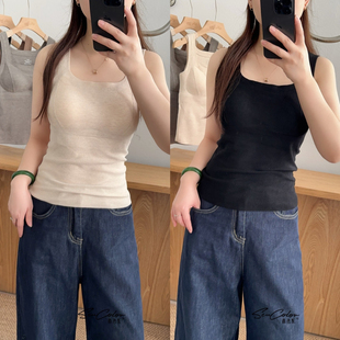 黛美芮秋冬新品 宽肩方领磨毛云朵绒固定杯聚拢提拉保暖背心女3531