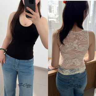 黛美芮新款 透气打底背心女5013 后背性感蕾丝微透纯棉磨毛圆领修身