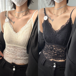 黛美芮新品 背心女5520 性感微透全蕾丝固定杯半露背交叉美背中长款