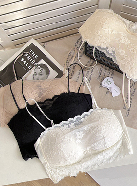 黛美芮新款性感蕾丝刺绣固定薄杯聚拢美背吊带抹胸女森色系11202