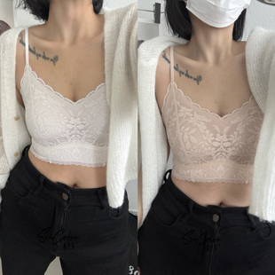 黛美芮精致蕾丝柔软亲肤固定杯聚拢V领小吊带美背裹胸森色系1682