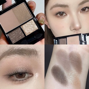 冷萃亚麻灰棕！四色眼影盘低饱和哑光珠光大地棕色小烟熏日常平价