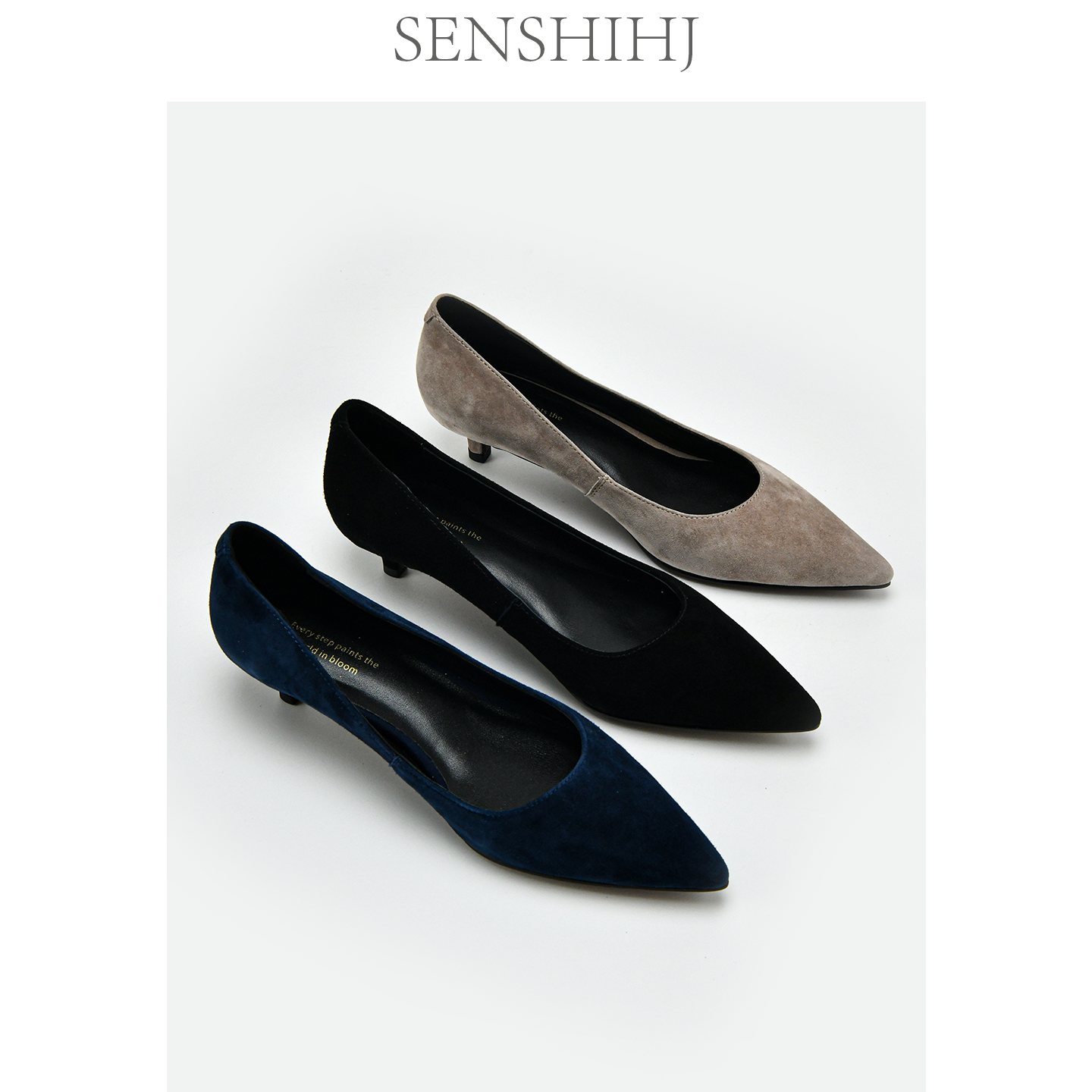 SENSHIHJ/森诗和匠磨砂羊皮中跟尖头单鞋女春夏浅口细跟通勤女鞋