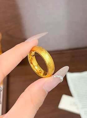 古法沙金拉丝素圈戒指女仿真金小众设计闭口轻奢百搭指环手饰批发