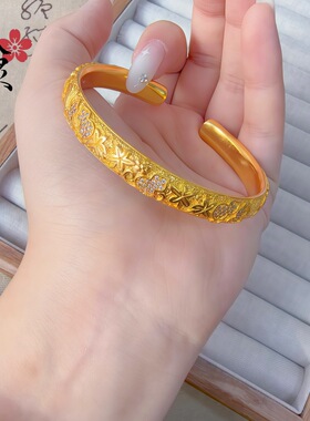 新款沙金仿真金宝相花葫芦镶钻手镯  女款轻奢高级感手饰品批发