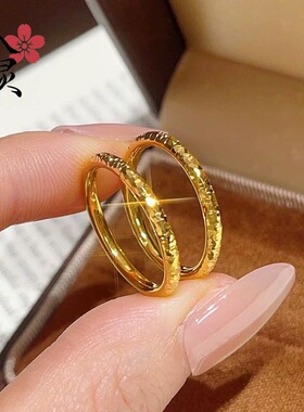 3mm爆闪碎碎金圆条戒指女款时尚轻奢高级感碎冰冰素圈指环手饰品