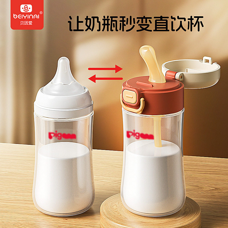 适配贝亲宽口弹跳水杯头配件带吸嘴吸管奶瓶转换变水杯盖子