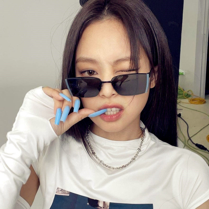 夏季新款jennie同款金属方框太阳镜韩版网红复古圆脸墨镜素颜眼镜
