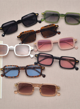 防紫外线长方形复古男女米钉墨镜