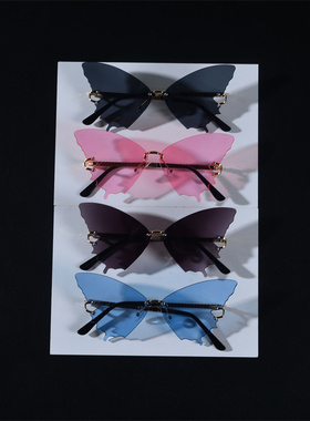欧美复古潮流大框切边墨镜ins网红街拍时尚眼镜蝴蝶形翅膀太阳镜