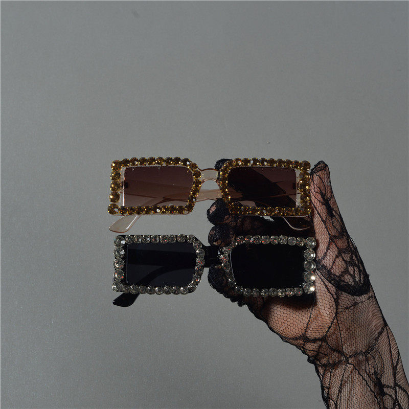 欧美复古长方形港风墨镜ins网红凹造型眼镜个性镶钻高级感太阳镜