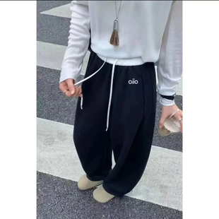 2025秋冬新刺绣小标云感织带马卡龙美式无痕弯道阔腿裤百搭卫裤