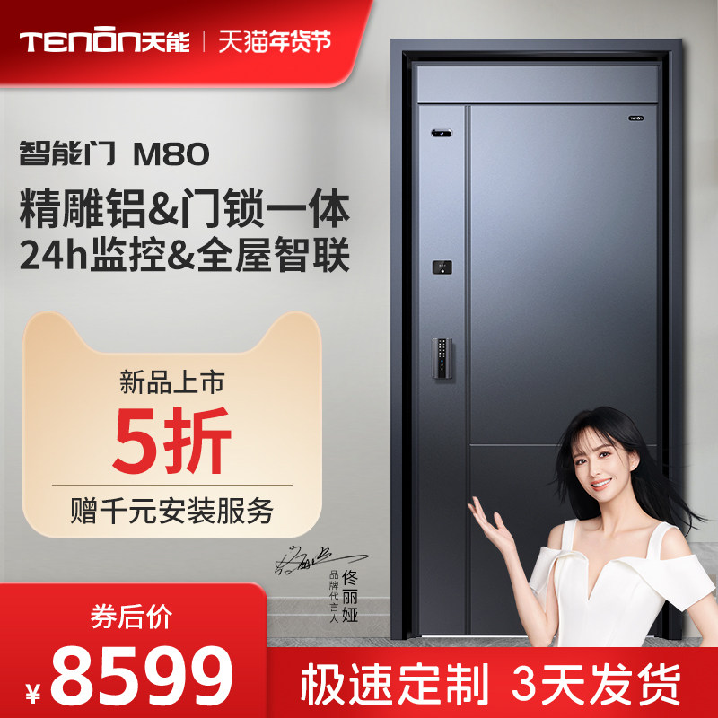 亚太天能精雕铸铝门一体化家用装甲智能门防盗门进户门入户门大门