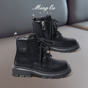 明璐女童马丁靴2025冬季加绒皮靴英伦二棉靴子儿童保暖棉鞋男童鞋