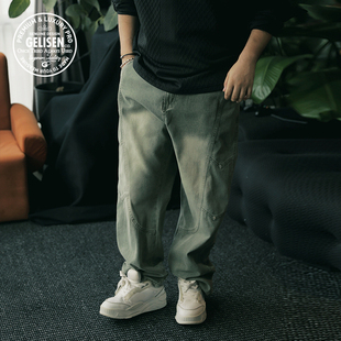 GELISEN格里森新款街头直筒宽松大码阔腿做旧结构休闲长牛仔裤
