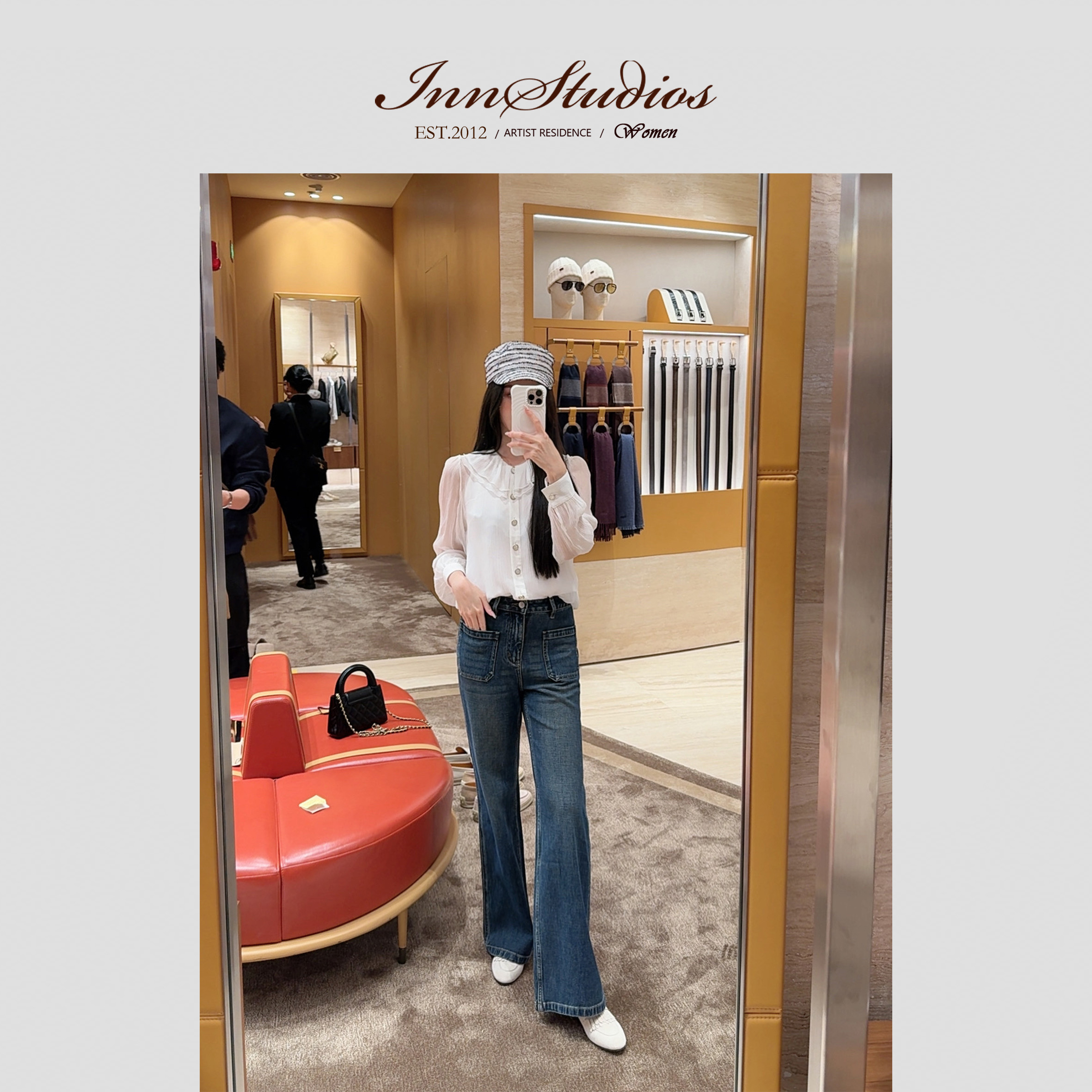 Innstudios“深蓝调”秋冬定制特殊水洗做旧大口袋直筒微弹牛仔裤