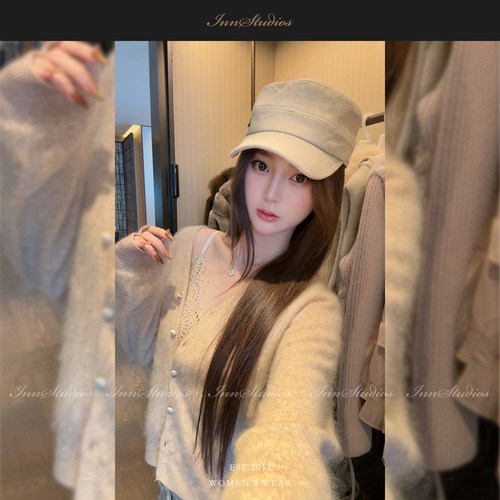 InnstudiosV领拉毛软糯长袖开衫毛衣温柔小个子针织上衣晴大大