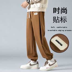 美式 子春秋冬季 潮牌束脚裤 运动加绒卫裤 男士 男痞帅宽松休闲长裤 裤