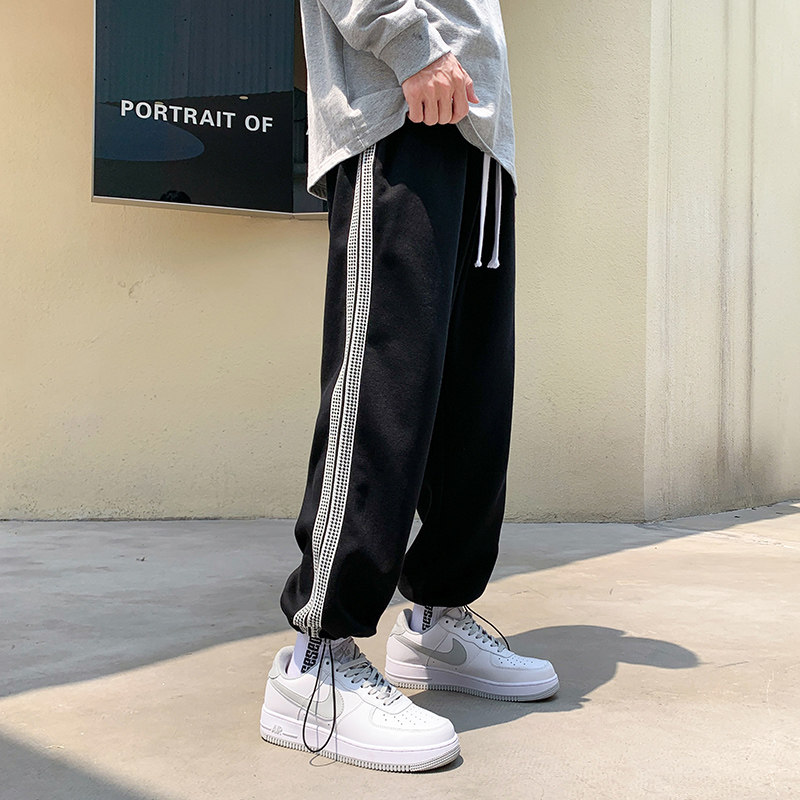 男士卫裤春秋季潮牌美式棉质裤子流行百搭宽松直筒抽绳运动休闲裤