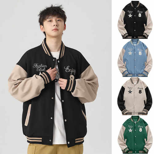 宽松字母设计棒球领夹克春秋冬季