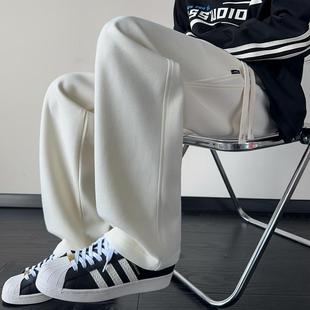 裤子男款秋冬季美式潮流卡其色直筒加绒卫裤男生高级感运动休闲裤